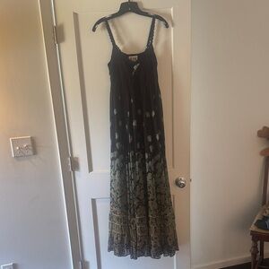 Free People Black and Green Floral Maxi Dress Size 8